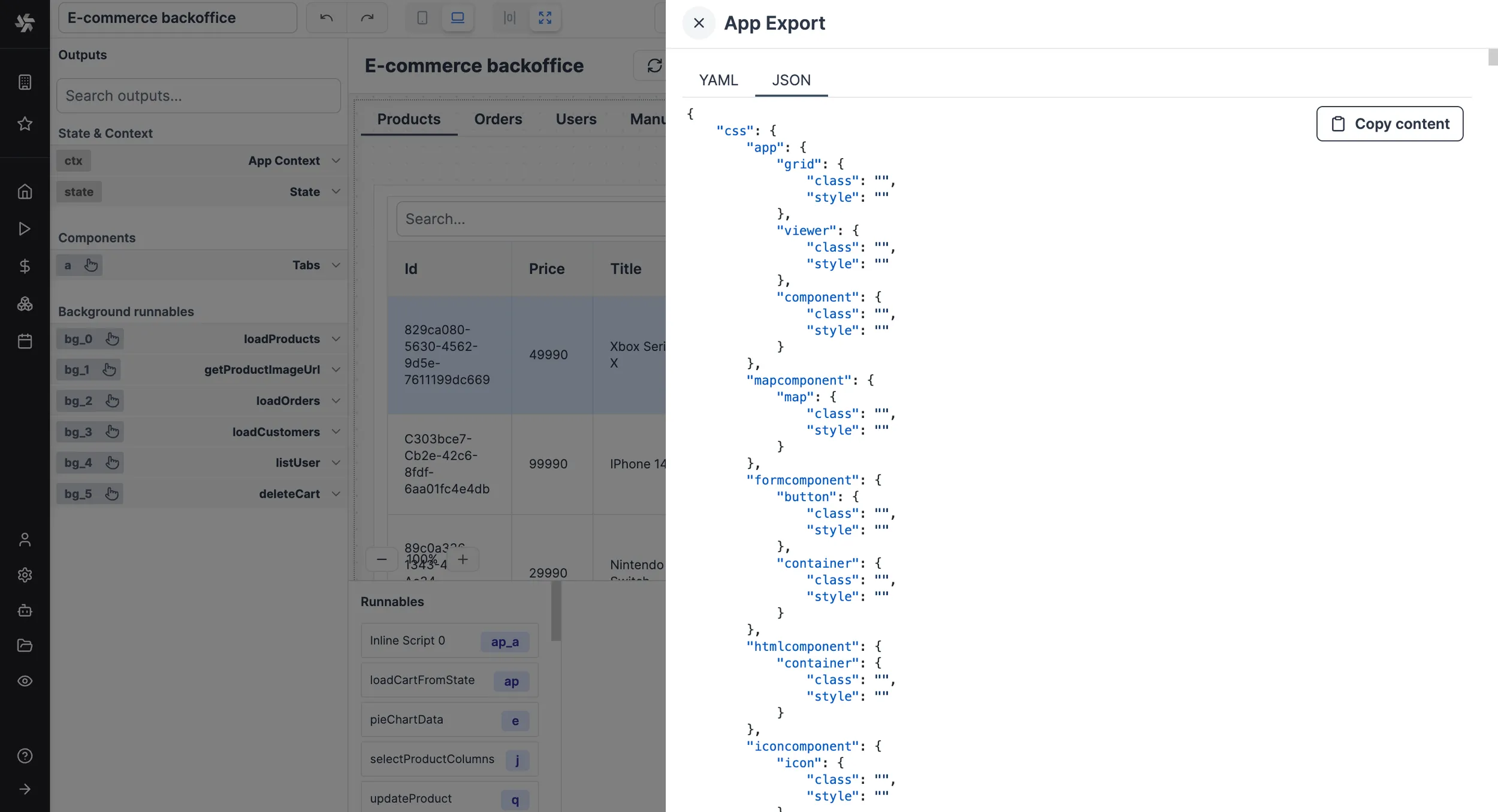 Export App JSON to Hub